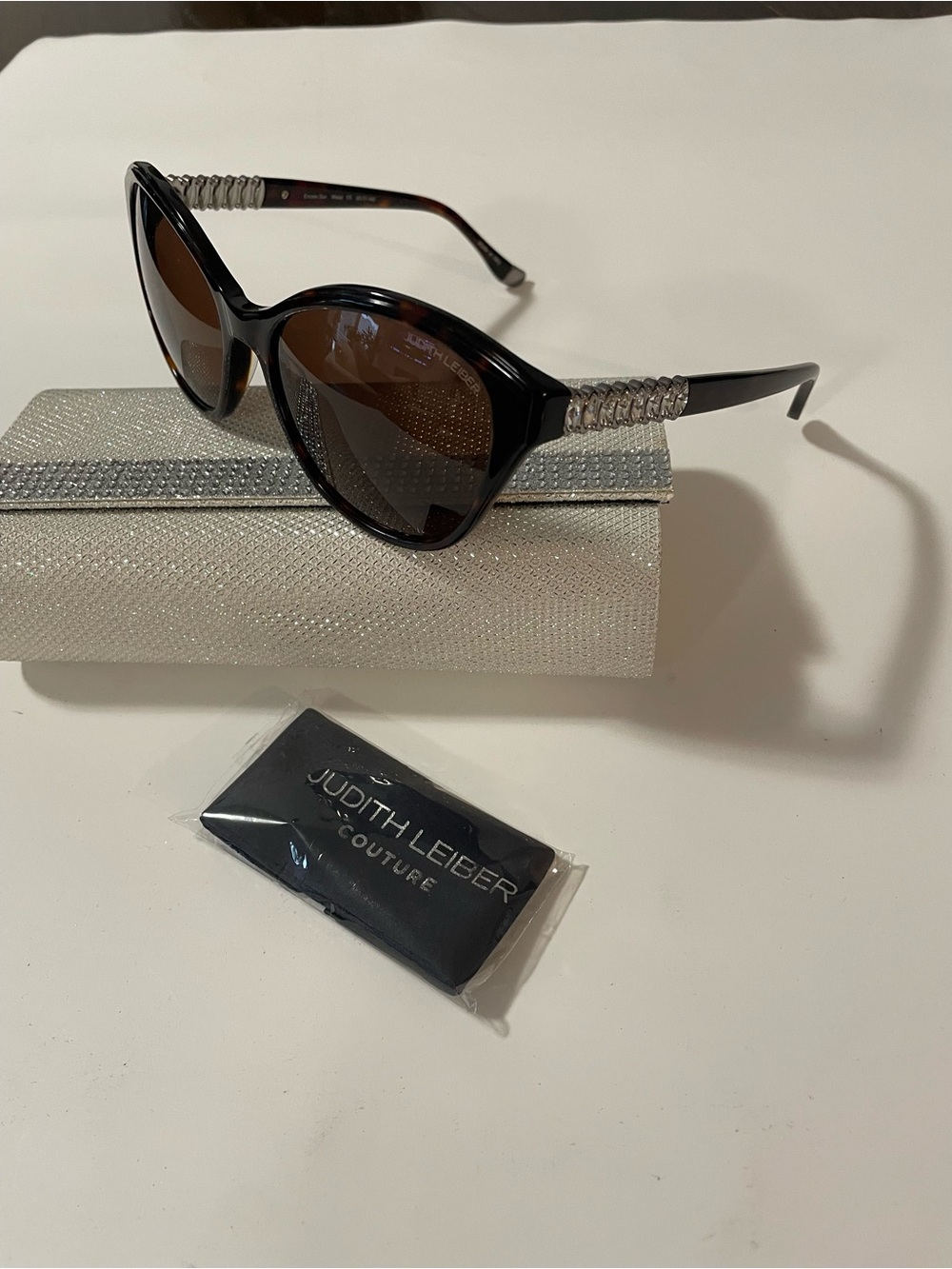 Judith Leiber tortoise Sunglasses with Brown Lenses and Swarovski Accented Templ
